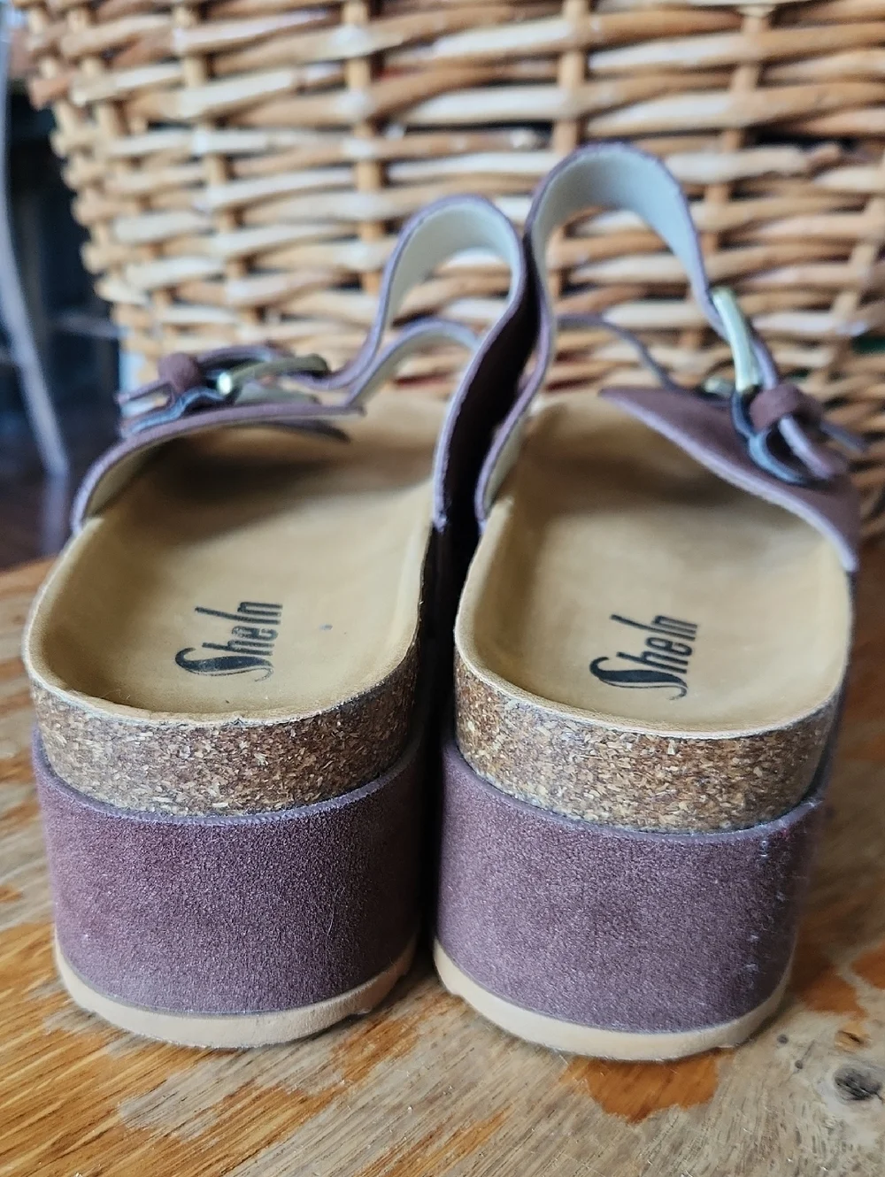 Women's sz 8 BOHO Buckle Platform Slides Sandals Brown‎